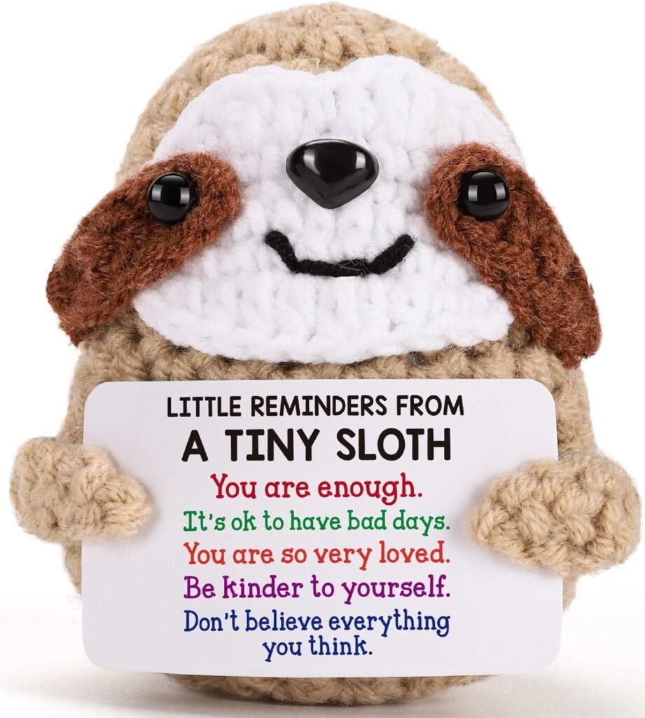 Cheerful Knitted Sloth: The Perfect Inspirational Gift for Her!